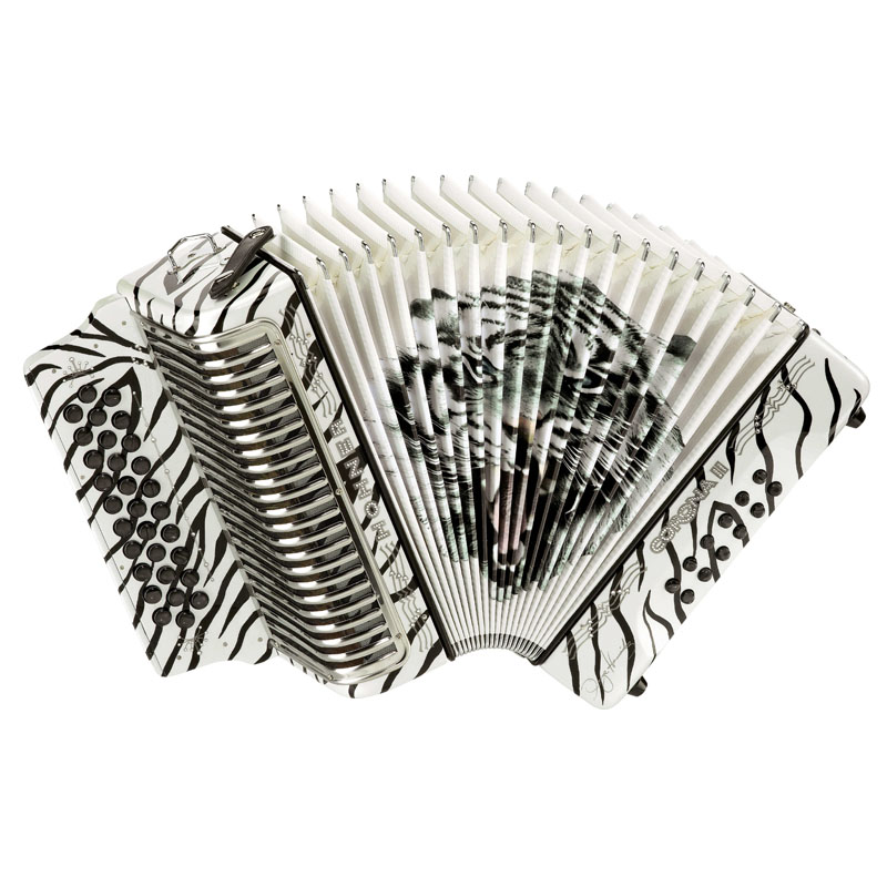 ACORDEON DIATONICO HOHNER CORONA II LOS TIGRES, FA-SIB-MIB, 31 BOTONES Y 12 BAJOS,BLANCO CON FUNDA MOD. A5097