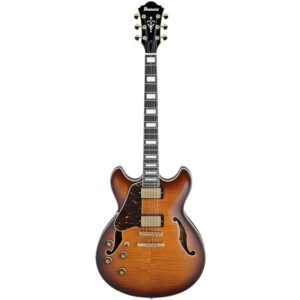 Guitarra eléctrica semi-hollow Ibanez AS93FM-VLS en acabado Violin Sunburst con hardware dorado.