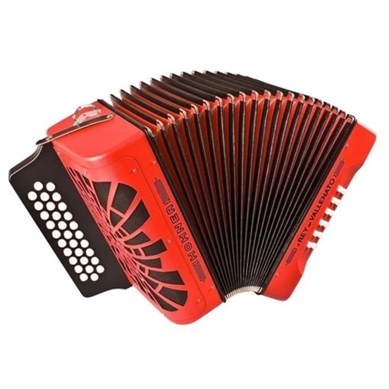 ACORDEON DIATONICO HOHNER EL REY DEL VALLENATO SIB-MIB-LAB, ROJO CON FUNDA MOD.A49641