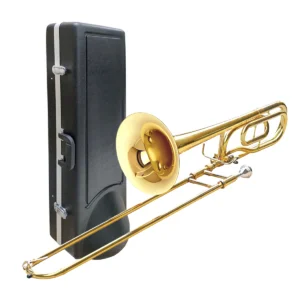 Trombón bajo Blessing modelo 6421L-1 en Si Bemol/Fa con acabado laqueado dorado y transpositor