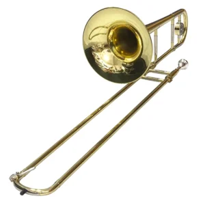Trombón de vara tenor Blessing modelo 6422L en acabado lacado dorado con estuche rígido y boquilla