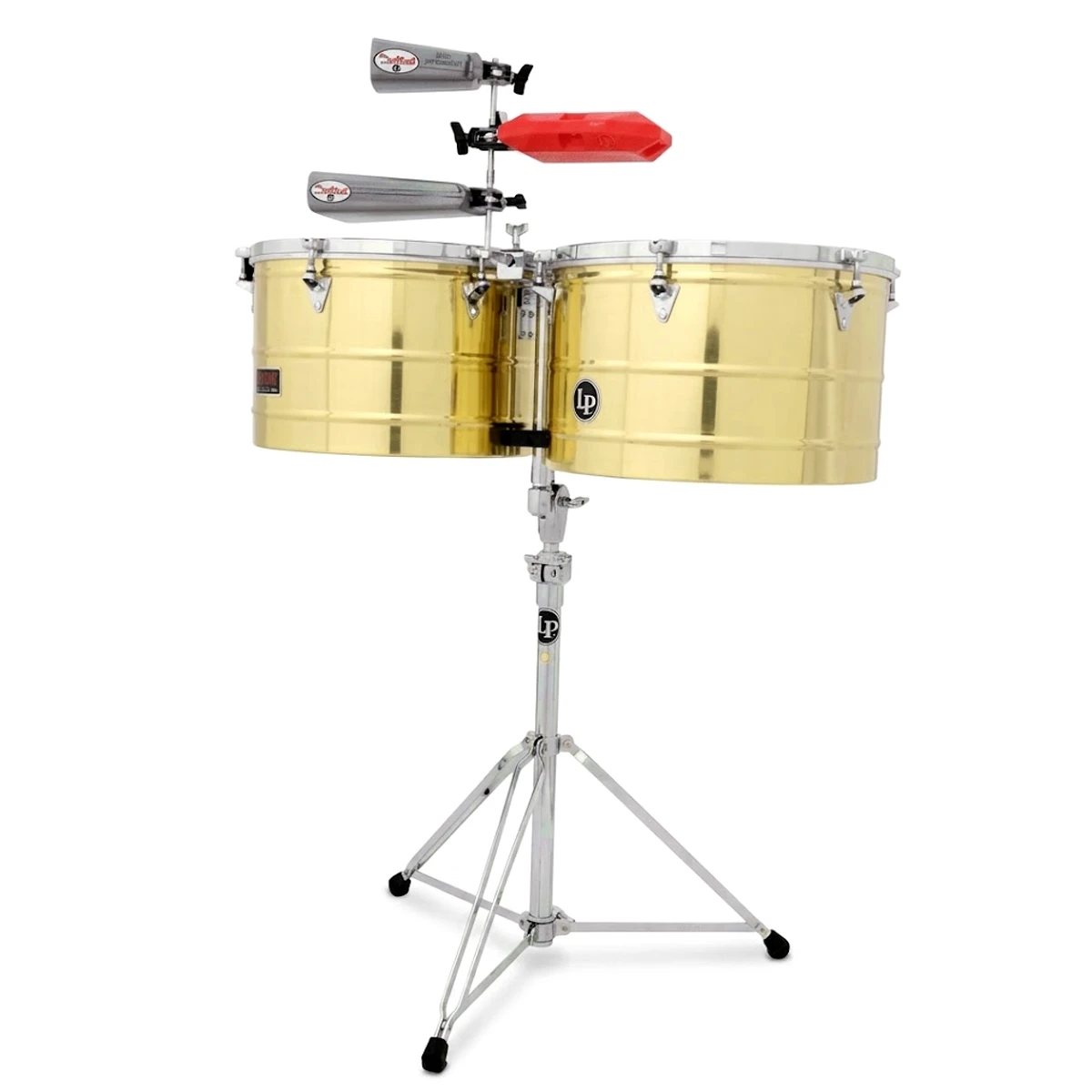 Set de timbales profesionales Latin Percussion Tito Puente LP258-B de bronce con base