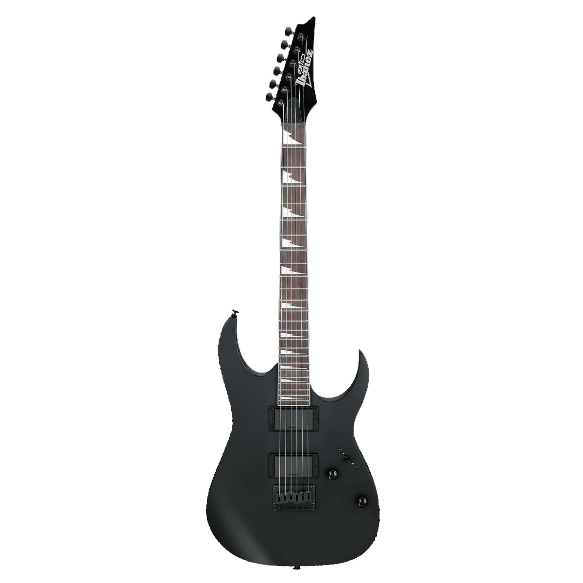 Guitarra eléctrica Ibanez GRG121DX-BKF GIO RG en acabado satinado negro mate con inlays dientes de tiburón