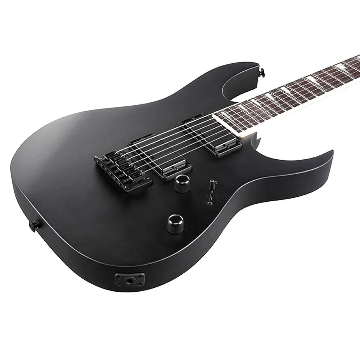 Guitarra eléctrica Ibanez GRG121DX-BKF GIO RG en acabado satinado negro mate con inlays dientes de tiburón