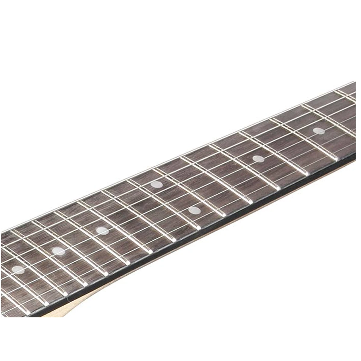 Guitarra eléctrica Ibanez GRG131DX-BKF en acabado negro mate con golpeador e inlays de dientes de tiburón en color rojo.