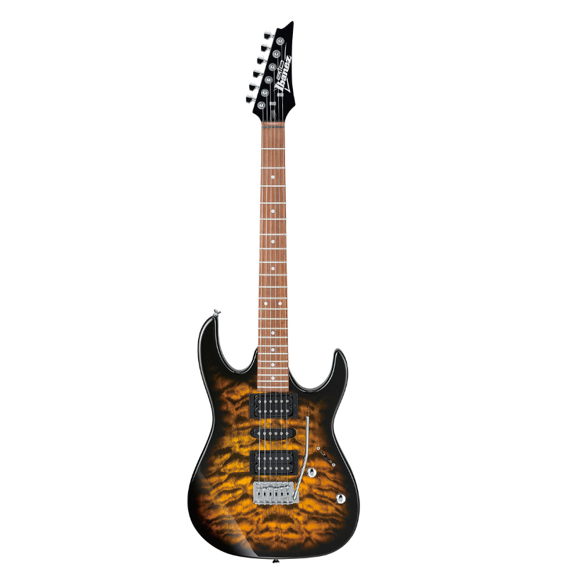 GUITARRA ELECTRICA IBANEZ GIO RGAMBAR TRANSPARENTE SOMBREADO NEGRO MOD. GRX70QA-SB