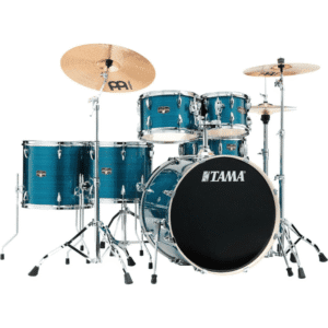 BATERIA TAMA ''IMPERIALSTAR'' DE 6 PZAS. AZUL RAYADO NEGRO CON JUEGO DE ATRILES Y ASIENTO MOD. IP62H6W-HLB