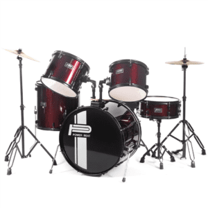 Batería acústica PowerBeat color vino de 5pzs. c/asiento, atriles y platillos Mod. JBP1601A-WR