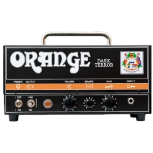 Cabezal de amplificador Orange Dark Terror negro de 15 vatios con controles frontales y bolsa de transporte