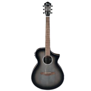 Guitarra electroacústica Ibanez AEWC11-TCB acabado gris carbón degradado con cuerpo delgado y cutaway.