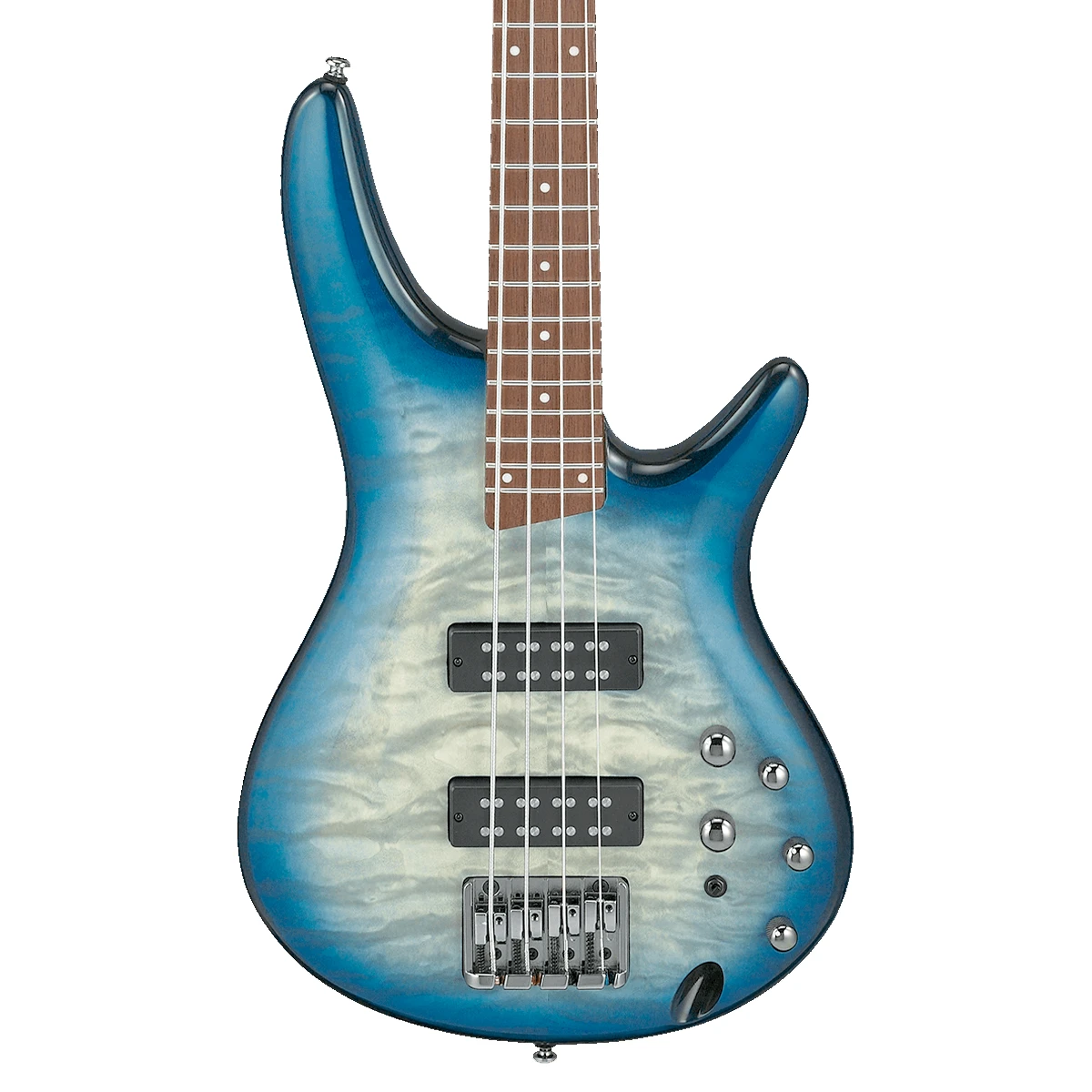 Bajo eléctrico de 4 cuerdas Ibanez SR400EQM-SCB con tapa de arce acolchado en acabado azul y verde texturizado