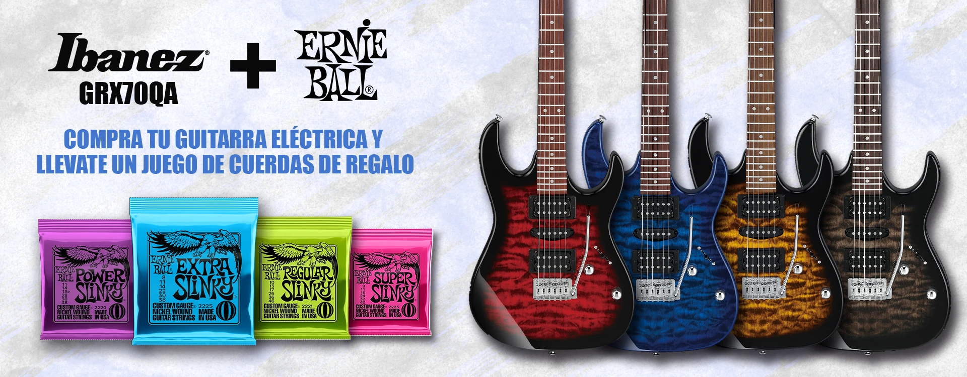 Compra una Ibanez GRX70QA y llévate un juego de cuerdas Ernie Ball de regalo