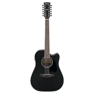 Guitarra electroacústica de 12 cuerdas Ibanez AW8412CE-WK en acabado Weathered Black de poro abierto