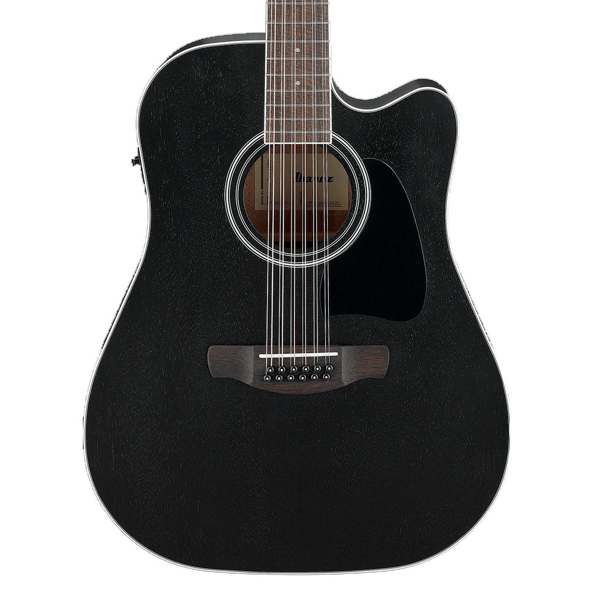 Guitarra electroacústica de 12 cuerdas Ibanez AW8412CE-WK en acabado Weathered Black de poro abierto