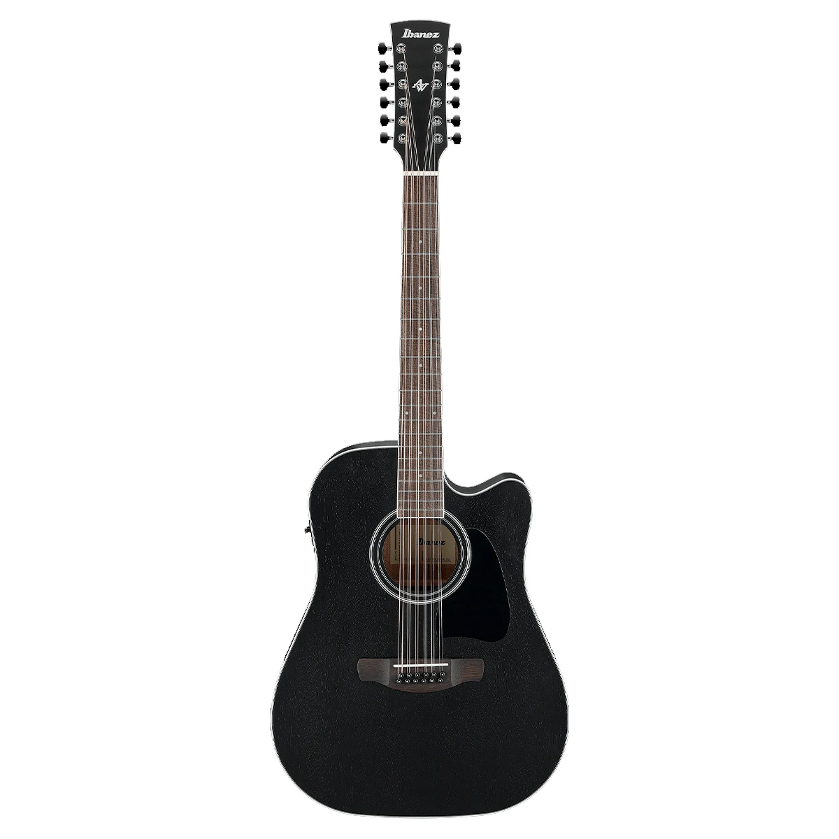 Guitarra electroacústica de 12 cuerdas Ibanez AW8412CE-WK en acabado Weathered Black de poro abierto