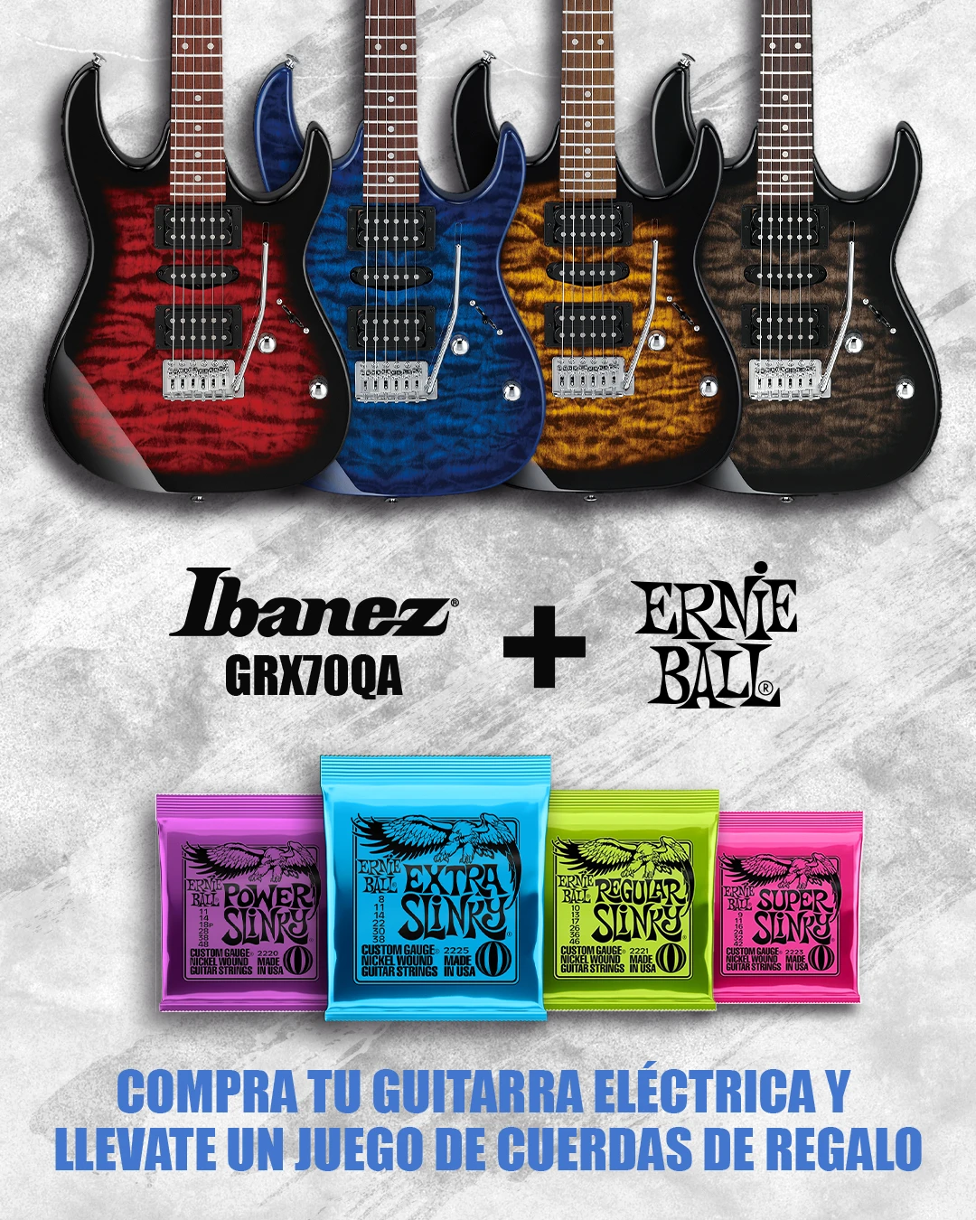 Compra una Ibanez GRX70QA y llévate un juego de cuerdas Ernie  Ball de regalo