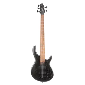Bajo eléctrico de 5 cuerdas Cort Artisan B5 Element OPTB acabado Open Pore Trans Black con pastillas Bartolini de frente.