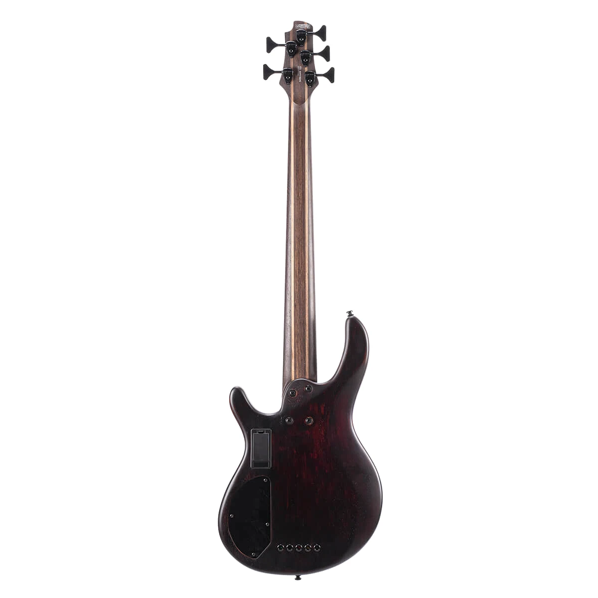 Bajo eléctrico de 5 cuerdas Cort Artisan B5 Element OPTB acabado Open Pore Trans Black con pastillas Bartolini de frente.