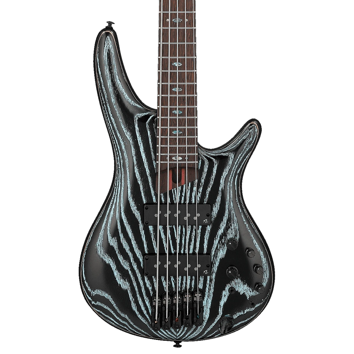 Bajo eléctrico de 5 cuerdas Ibanez SR1325SB Premium con tapa de fresno arenado, pastillas Nordstrand Big Break y herrajes negros de frente.
