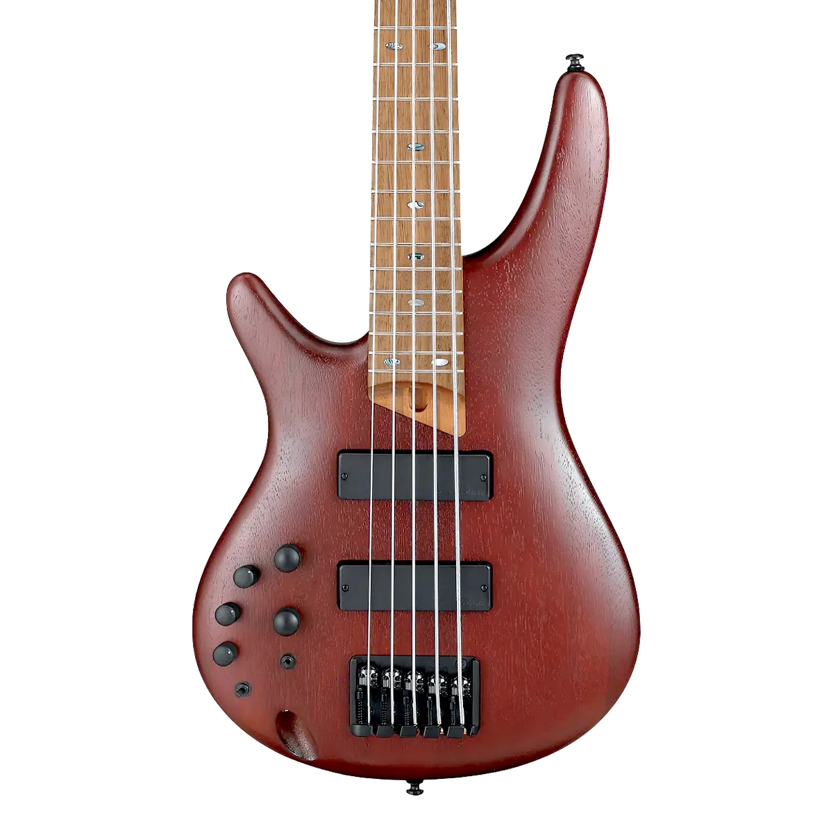 Bajo eléctrico de 5 cuerdas para zurdos Ibanez SR505EL-BM acabado Brown Mahogany de frente.