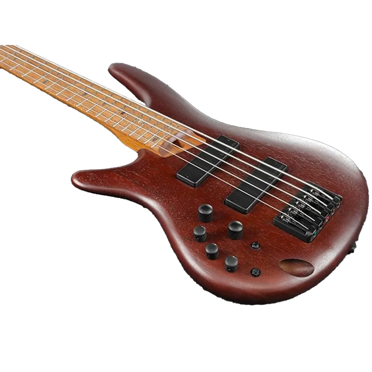Bajo eléctrico de 5 cuerdas para zurdos Ibanez SR505EL-BM acabado Brown Mahogany de frente.