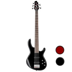 Bajo eléctrico de 5 cuerdas Cort Action V Plus en colores rojo y negro.