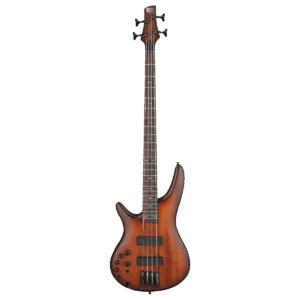 Bajo eléctrico para zurdos de 4 cuerdas Ibanez SR500AL con cuerpo de ocume invertido y pastillas Bartolini BH2 de frente.