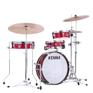 Batería acústica compacta de 4 piezas TAMA Club-JAM Pancake modelo LJK48P-BRM en acabado Burnt Rose Metallic.