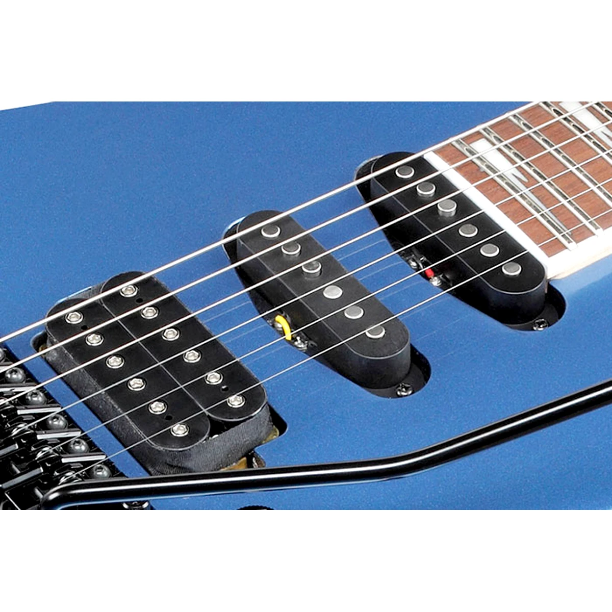 Guitarra eléctrica de 6 cuerdas Ibanez RG460DX acabado Blue Haze con pastillas Quantum HSS y herrajes negros de frente.