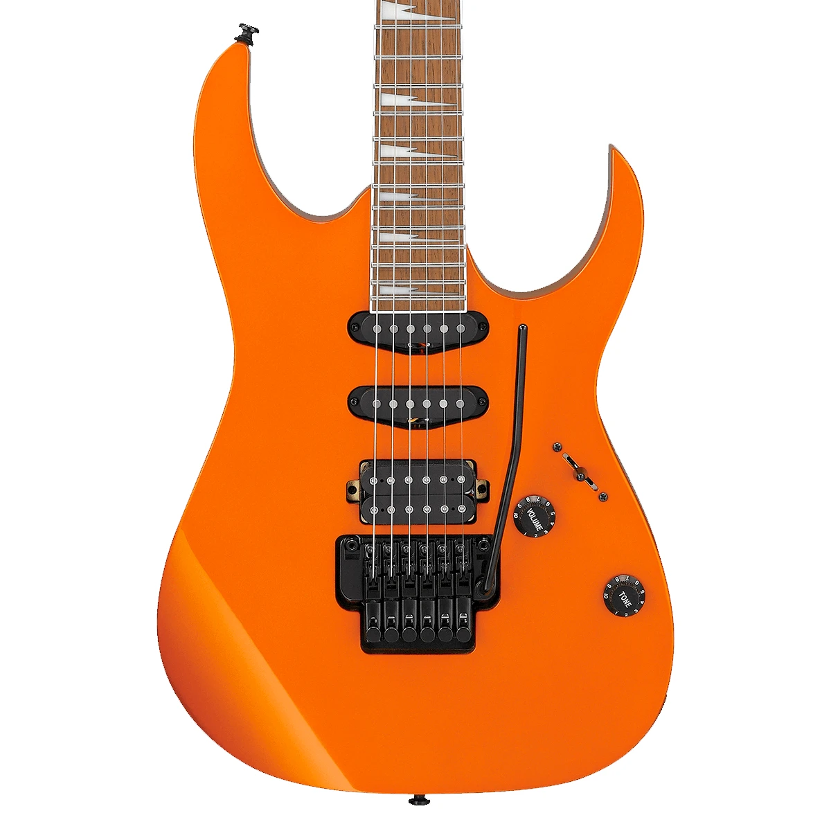 Guitarra eléctrica de 6 cuerdas Ibanez RG460DX acabado Blue Haze con pastillas Quantum HSS y herrajes negros de frente.