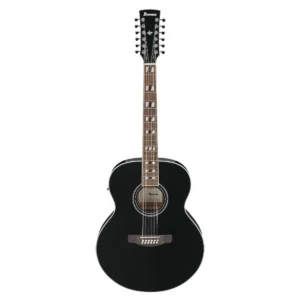 Guitarra electroacústica de 12 cuerdas Ibanez AJ7012M1E-BK tipo docerola negro brillante vista
