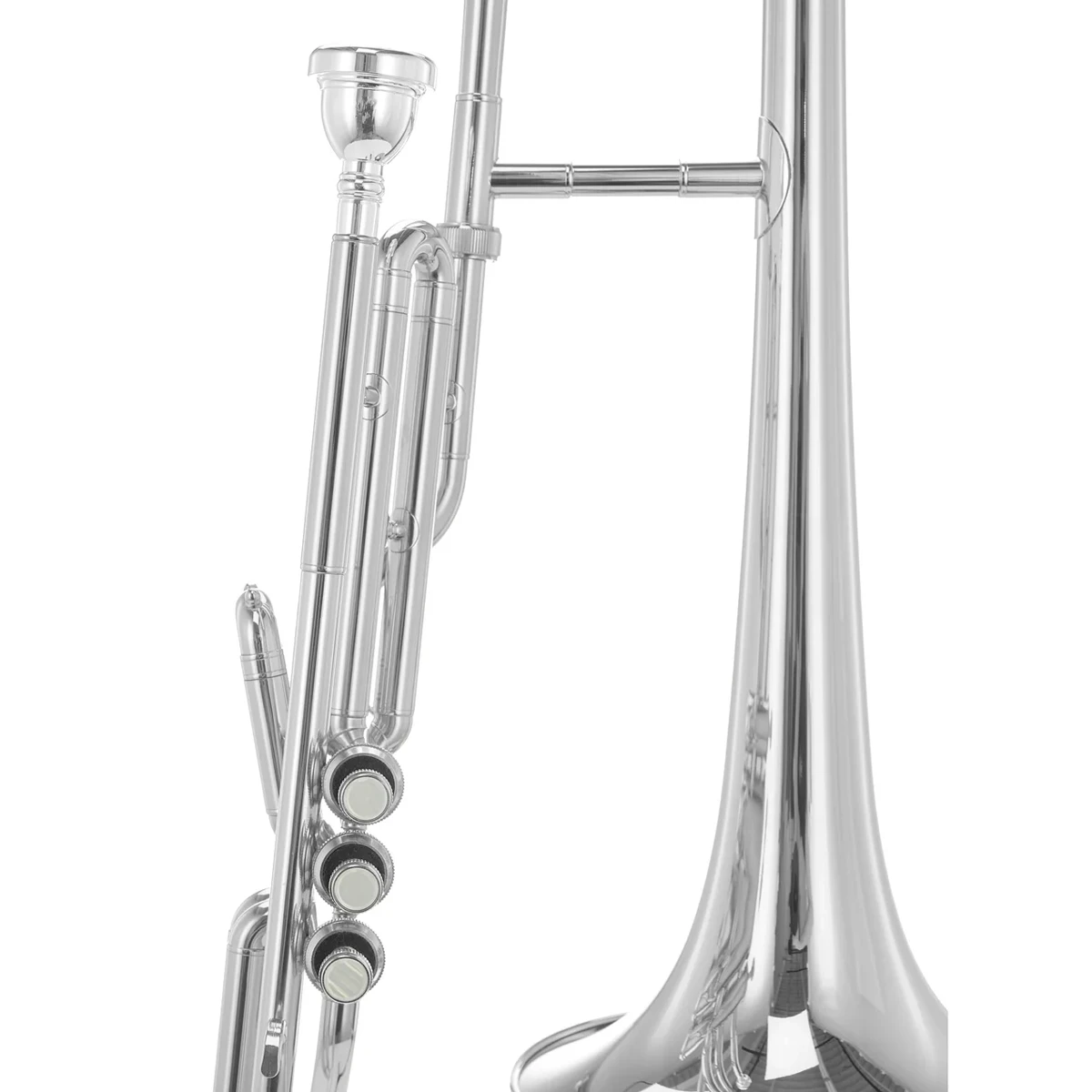 Trombón de pistones en Do Jupiter JTB720VQ de la serie 700 en acabado de laca transparente brillante con estuche.