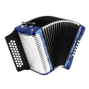 Acordeón diatónico de botones Hohner Corona II Sol-Do-Fa acabado azul brillante