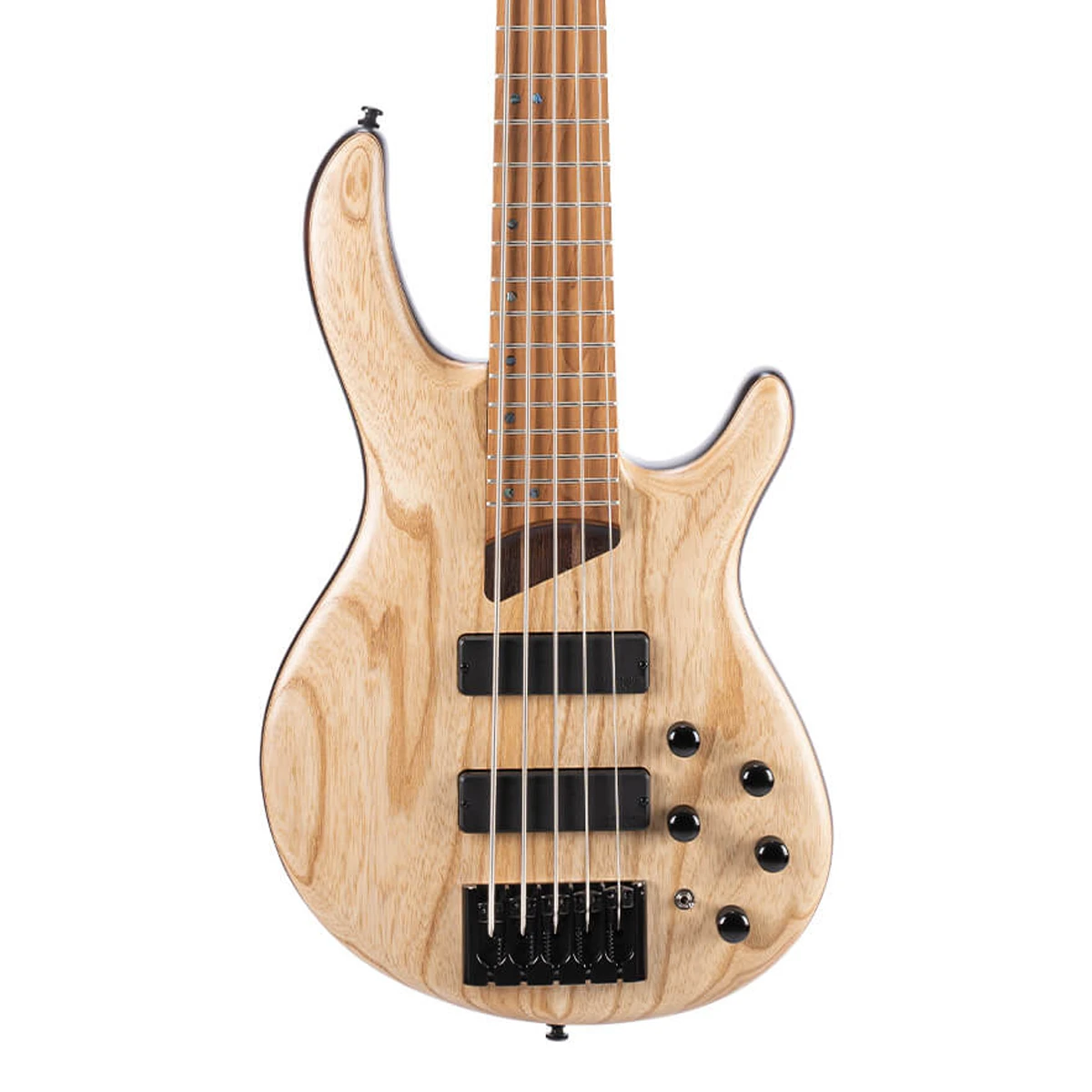 Bajo eléctrico de 5 cuerdas Cort Artisan B5 Element con pastillas Bartolini de frente.