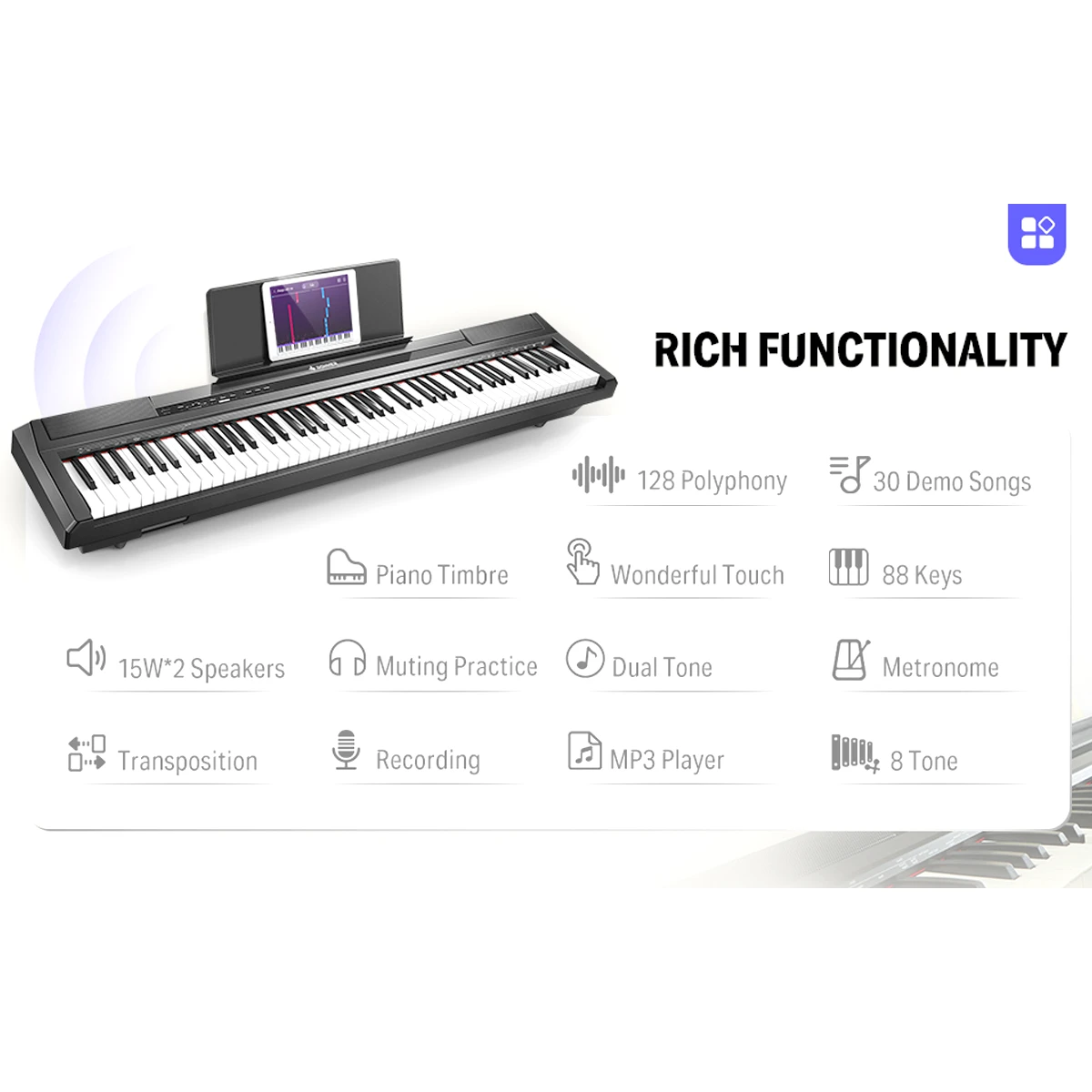 Piano digital de 88 teclas semipesadas Donner DEP-10