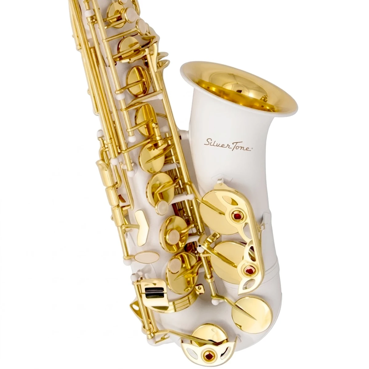 Saxofón alto en Mi bemol Silvertone SLSX022 acabado blanco