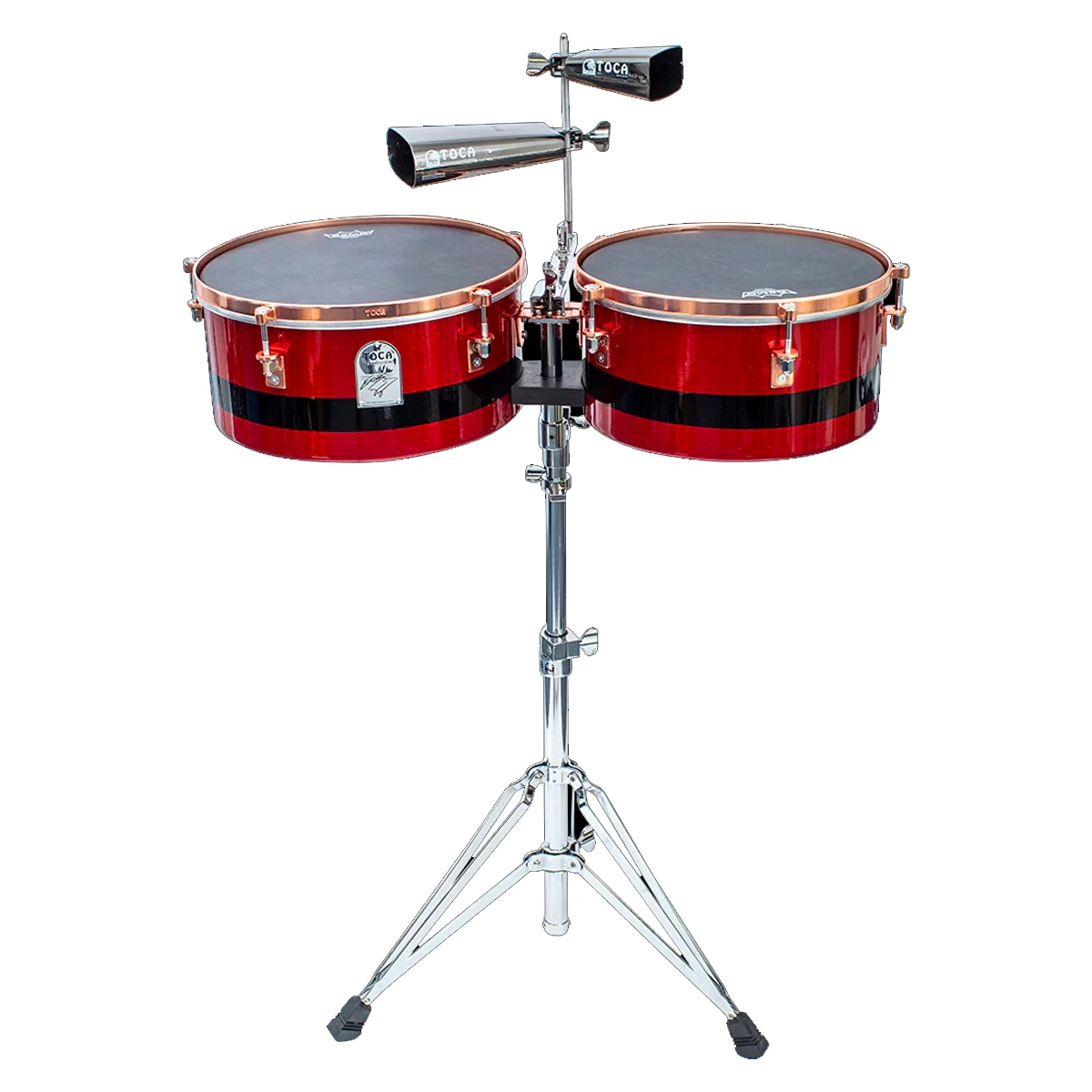 Set de timbales profesionales Toca Eric Velez Signature Series en color Rojo Arándano con soporte cromado