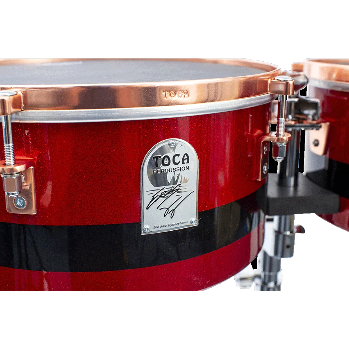 Set de timbales profesionales Toca Eric Velez Signature Series en color Rojo Arándano con soporte cromado