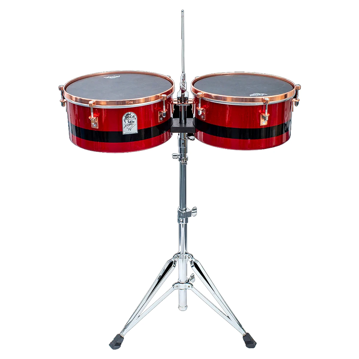Set de timbales profesionales Toca Eric Velez Signature Series en color Rojo Arándano con soporte cromado