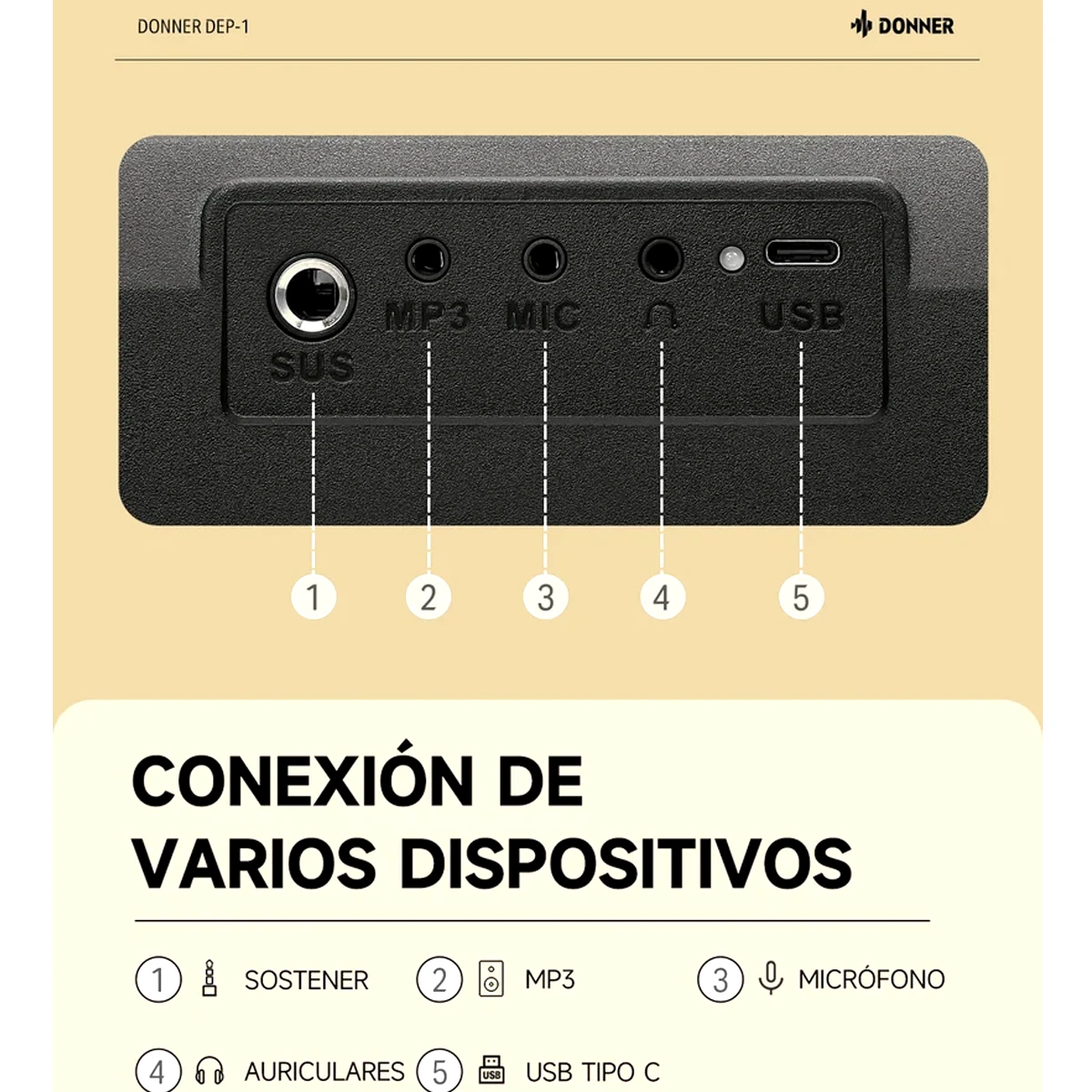 Piano digital de 88 teclas Donner DEP-10 acabado negro