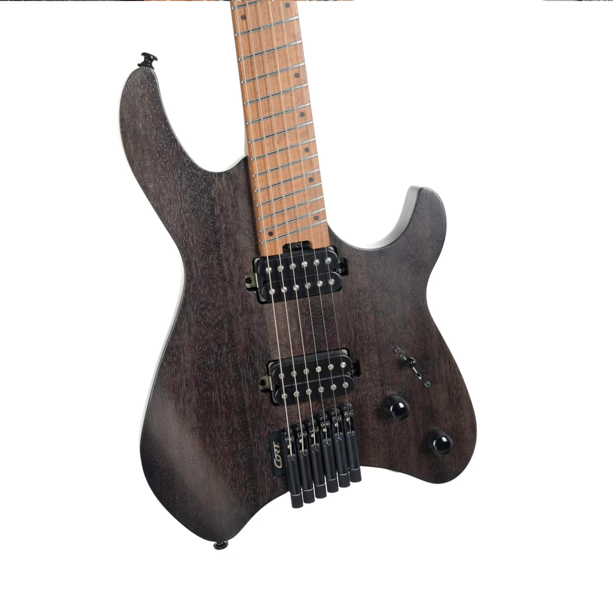 Guitarra eléctrica headless Cort Space G6MS Semi Gloss Trans Black Negro Transparente