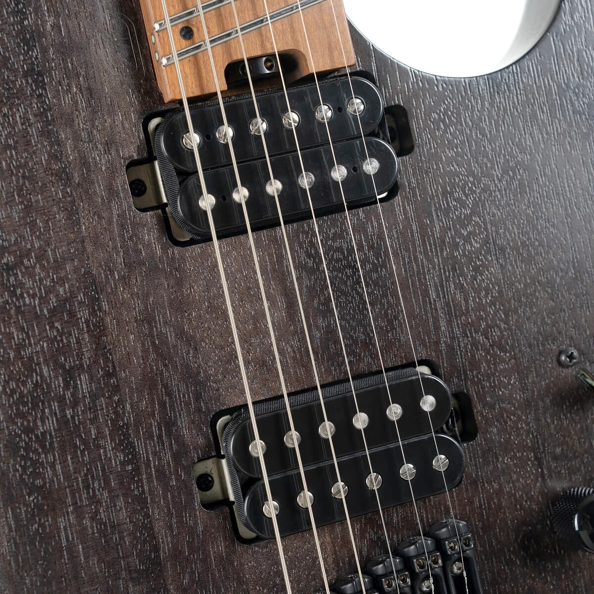 Guitarra eléctrica headless Cort Space G6MS Semi Gloss Trans Black Negro Transparente