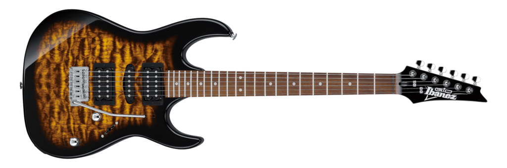 guitarra eléctrica Ibanez GRX70QA-SB para principiantes